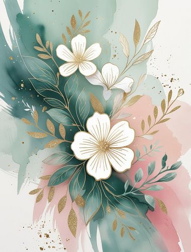 Minimalistische botanische lijntekeningen van bloemen in zachte pasteltinten