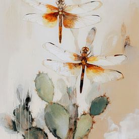 Dragonflies above a cactus in warm tones by But First Framing