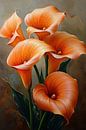 Elegante Oranje Calla Lelies op Schilderij van Art & Soul Creations thumbnail