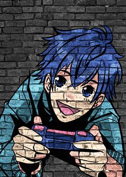 Manga spel blauw van KalliDesignShop