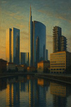 Milaan Porta Nuova Skyline: Unicredit Toren bij zonsondergang van Travel Shop