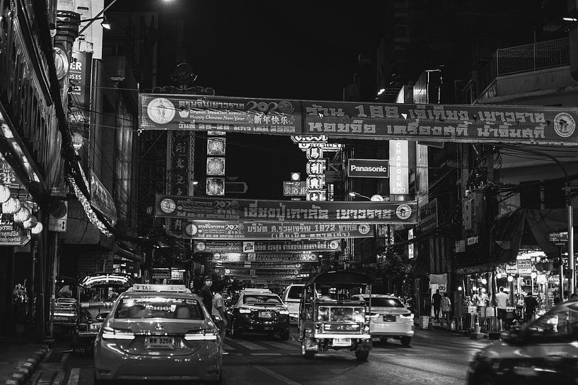 Chinatown, Bangkok in zwart-wit van Bart van Lier
