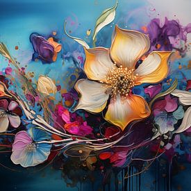 Painting in abstract style of large flowers by Evelien Doosje