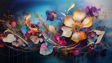 Peinture abstraite de grandes fleurs sur Evelien Doosje