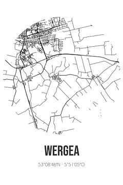 Wergea (Fryslan) | Karte | Schwarz und weiß von Rezona