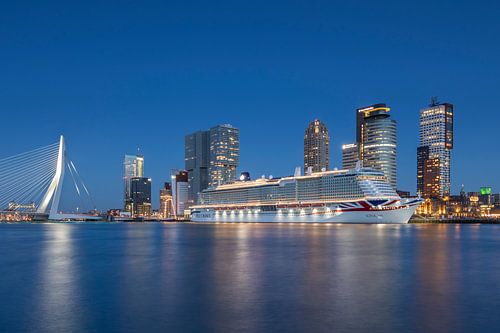 Skyline Rotterdam kop van zuid met cruiseschip