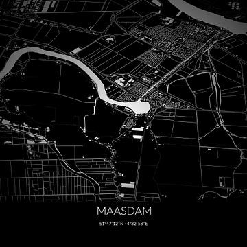 Zwart-witte landkaart van Maasdam, Zuid-Holland. van Rezona