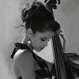 Portrait en noir et blanc d'une violoncelliste sur Lauren Wilde
