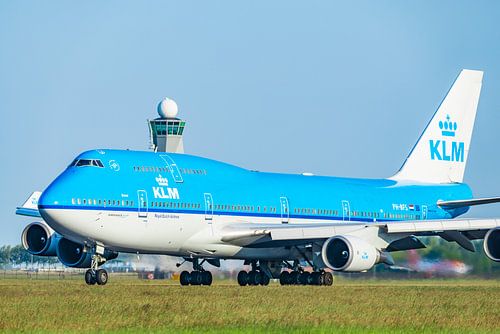 KLM Boeing 747 Jumbojet airplane taking off from Schiphol Airport by Sjoerd van der Wal Photography