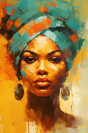 Colourful portrait of an African woman in golden yellow by Steinfox Art
