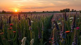 Friedliche Wiese unter dem Abendhimmel von Jean Pierre