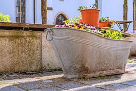 Flower arrangement in an old zinc tub by Photoart-Naegele