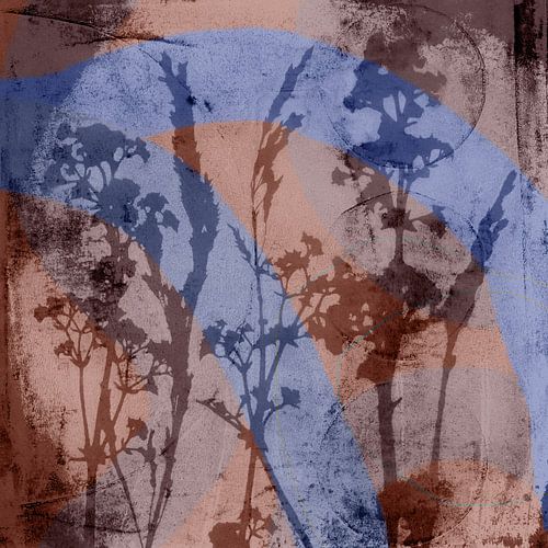 Abstract Retro Botanisch. Bloemen, planten en bladeren in taupe, bruin, paars, grijs