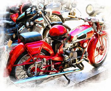 Rode Moto Guzzi en helm van Dorothy Berry-Lound