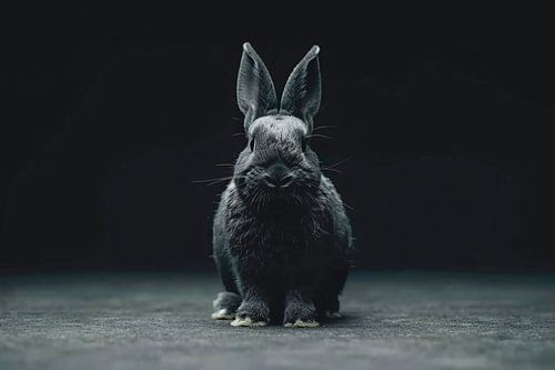 Zwart-wit konijn portret op donkere achtergrond