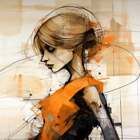 Träumende Frau mit Orange von ARTEO Gemälde