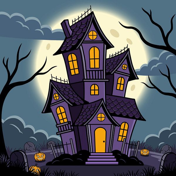 Gruselige Cartoon-Villa um Mitternacht von Ezhar Art