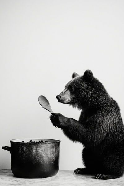 Bear in the kitchen by Poster Art Shop