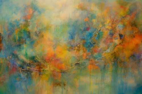 Blauw oranje dromerig abstract schilderij