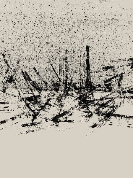 Abstract painting with black brushstrokes and textures by Imaginative