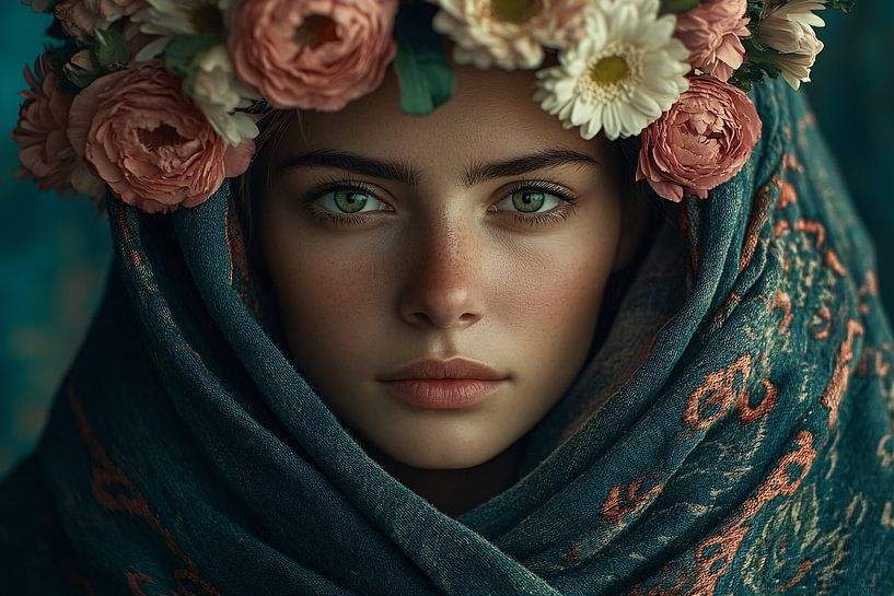 Frau mit Blumenkrone Porträt von Imperial Art House