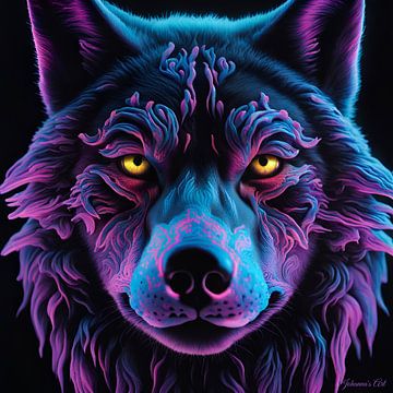 Neonkunst eines Wolfes 6 von Johanna's Art