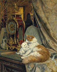 Henriëtte Ronner-Knip - Eine Katzenmutter und ihr Kätzchen mit einer Klammeruhr (1897)