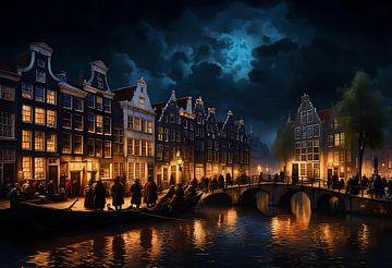 Middeleeuws Amsterdam bij nacht, ten tijde van Rembrandt van Rijn van Eye on You
