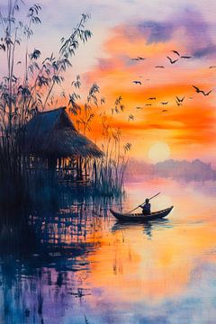Zonsondergang bij het water van Poster Art Shop