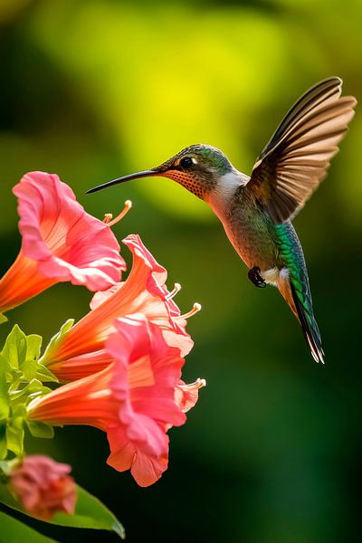 Colibri sur des fleurs multicolores par Poster Art Shop