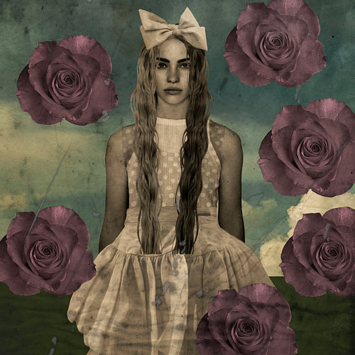 Vintage Girl with Purple Roses by Yvonne Zeldenthuis