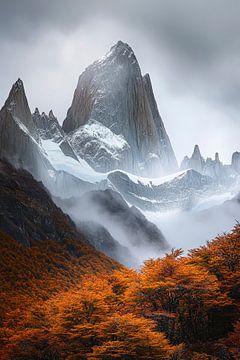 Berglandschap in de mist - herfstkleuren van Poster Art Shop