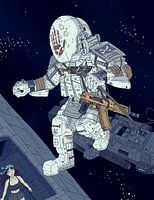 ruimte piraten aanval onder de sterren. astronaut.