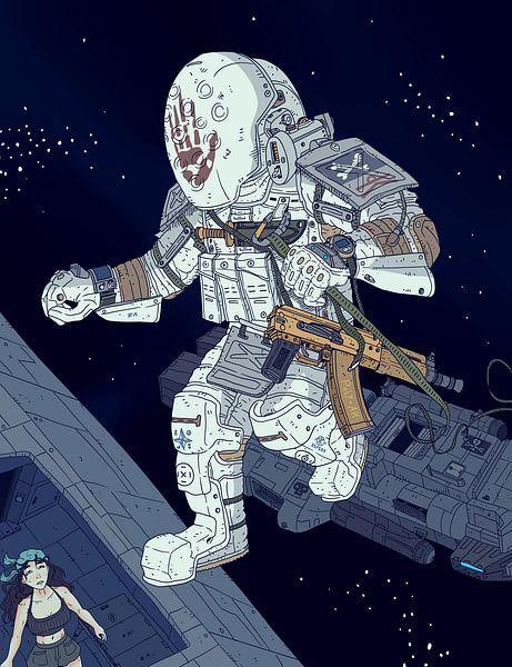 ruimte piraten aanval onder de sterren. astronaut. van JJ ADX