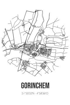 Gorinchem (Zuid-Holland) | Landkaart | Zwart-wit van MijnStadsPoster