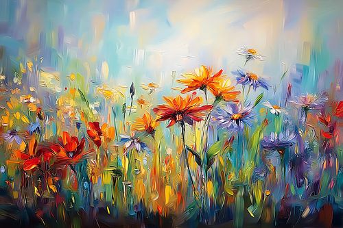 Colourful flower garden impressionism, wildflowers, seed mixture