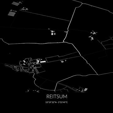 Zwart-witte landkaart van Reitsum, Fryslan. van Rezona