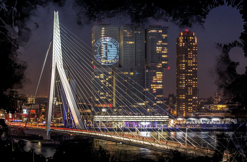 De Erasmusbrug in Rotterdam (Feyenoord ART Editie) van MS Fotografie | Marc van der Stelt