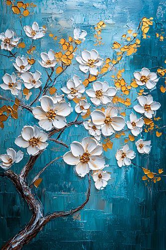 Arbre à fleurs avec accents dorés