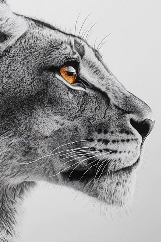 Majestueuse lionne au regard orange hypnotique