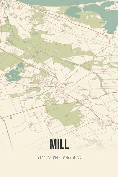 Alte Karte von Mill (Nordbrabant) von Ortsdrucke
