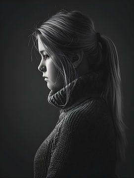 Schwarzes und weißes Porträt einer Frau von PixelPrestige