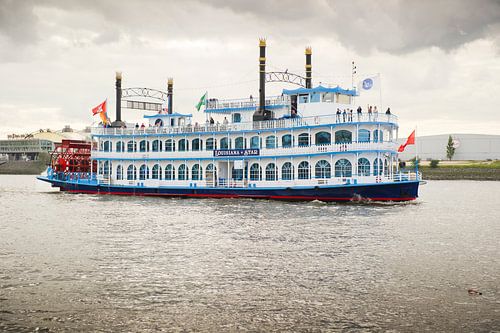 Hamburg - Zicht op een raderstoomboot in de haven