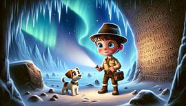 Noorderlicht boven de ijsgrot van artefacti