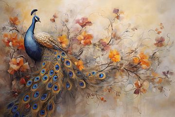 Modern art colourful peacock on a canvas, painted by Animaflora PicsStock