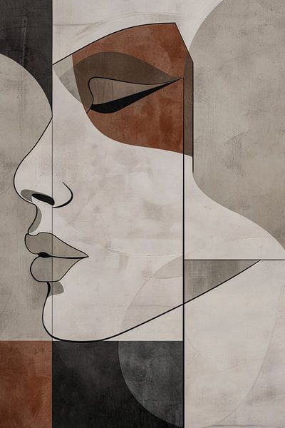 Abstract Portrait in Monochrome Beige and Brown by Art & Soul Creations