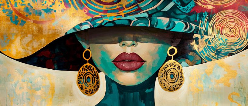 Vrouwelijk portret met gouden sieraden van Poster Art Shop