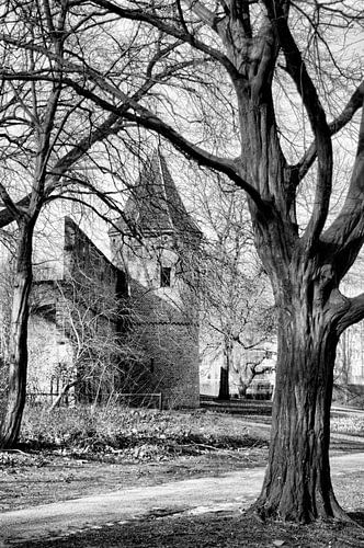 Stadsmuur Achter de Kamp historisch Amersfoort zwartwit