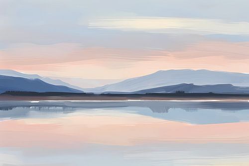 Digitale kunst serene berglandschap zonsondergang