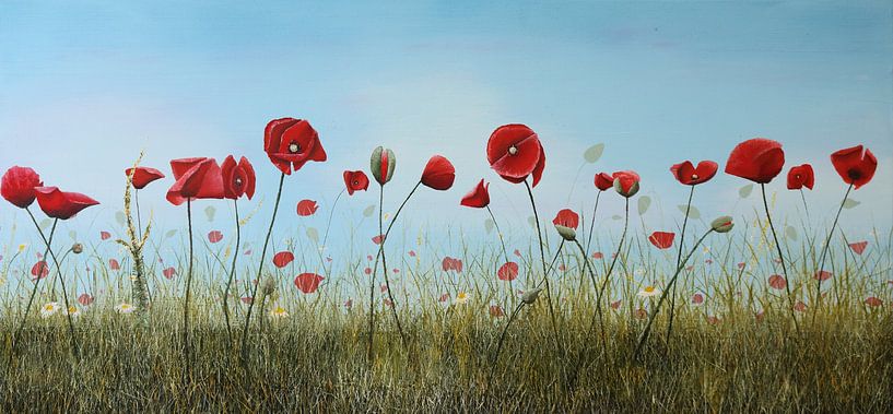 Coquelicots rouges dans le champ II par Russell Hinckley